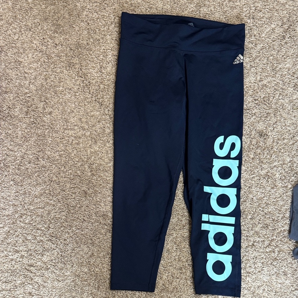 Adidas women Dark Blue Leggings with Aqua Logo